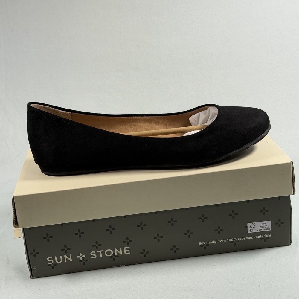 Sun + Stone 7.5W Womens Elianaf Black Ballet Flats Wide‎ Slip On Shoes